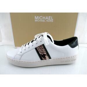 Michael Kors Irving Stripe Lace Up Designer Sneakers Optic White Multi Size 9
